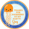 blue orange under the sea party sticker with jellyfish and bubbles