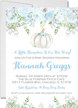 blue pumpkin baby shower invitations floral autumn watercolor design