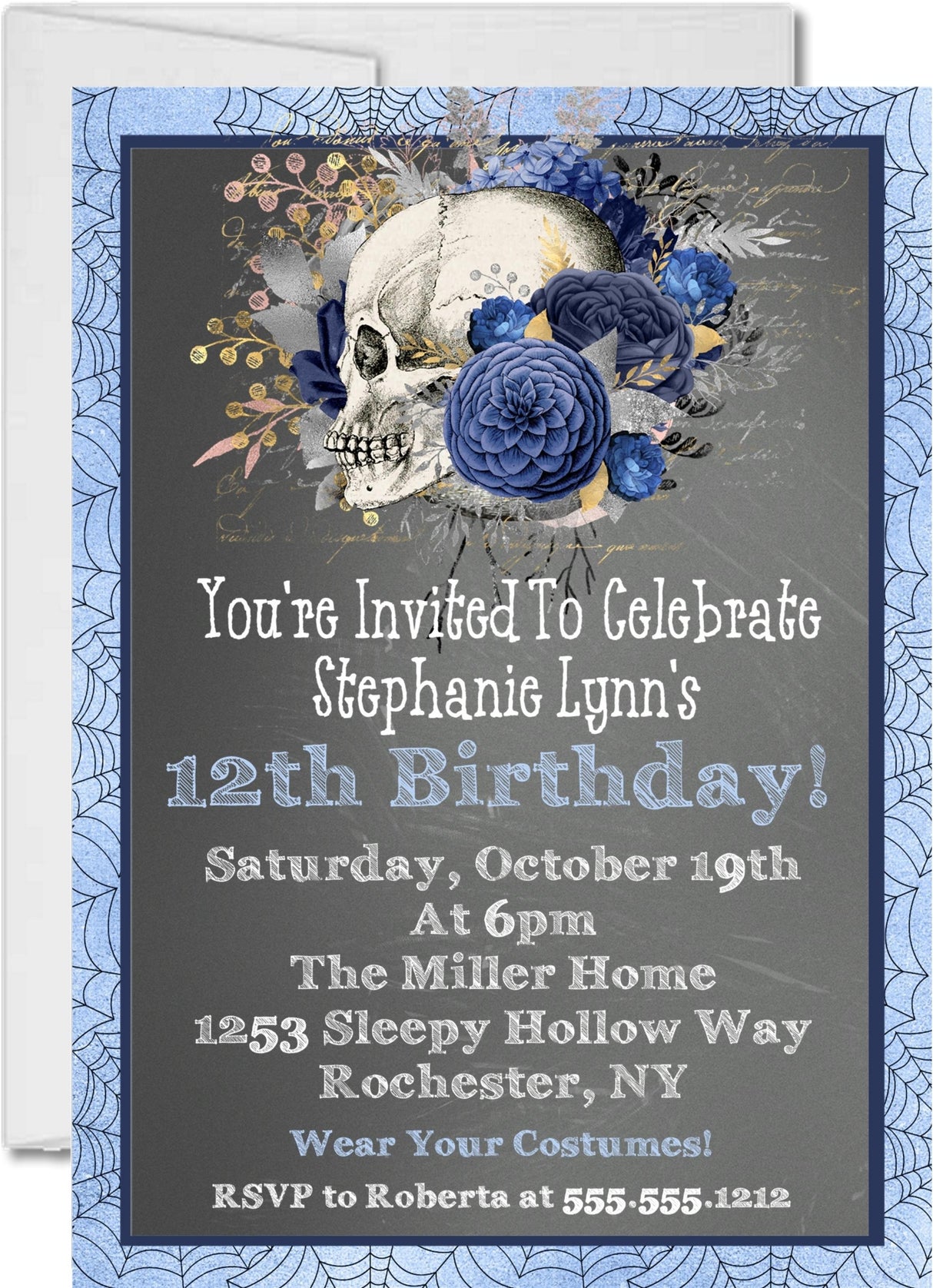 blue skull invitation cards halloween birthday party style