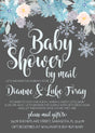 blue snowflake baby shower by mail invitations winter greenery design