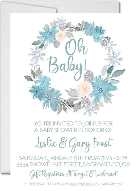 blue snowflake baby shower invitations