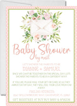 blush pink greenery baby shower invitations with matching address labels