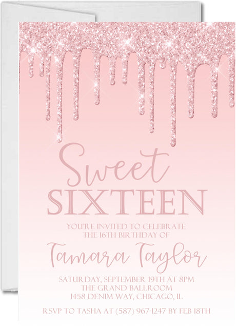 blush pink sweet 16 invitation cards glamorous celebration style