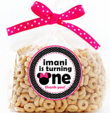bold black and pink first birthday sticker design