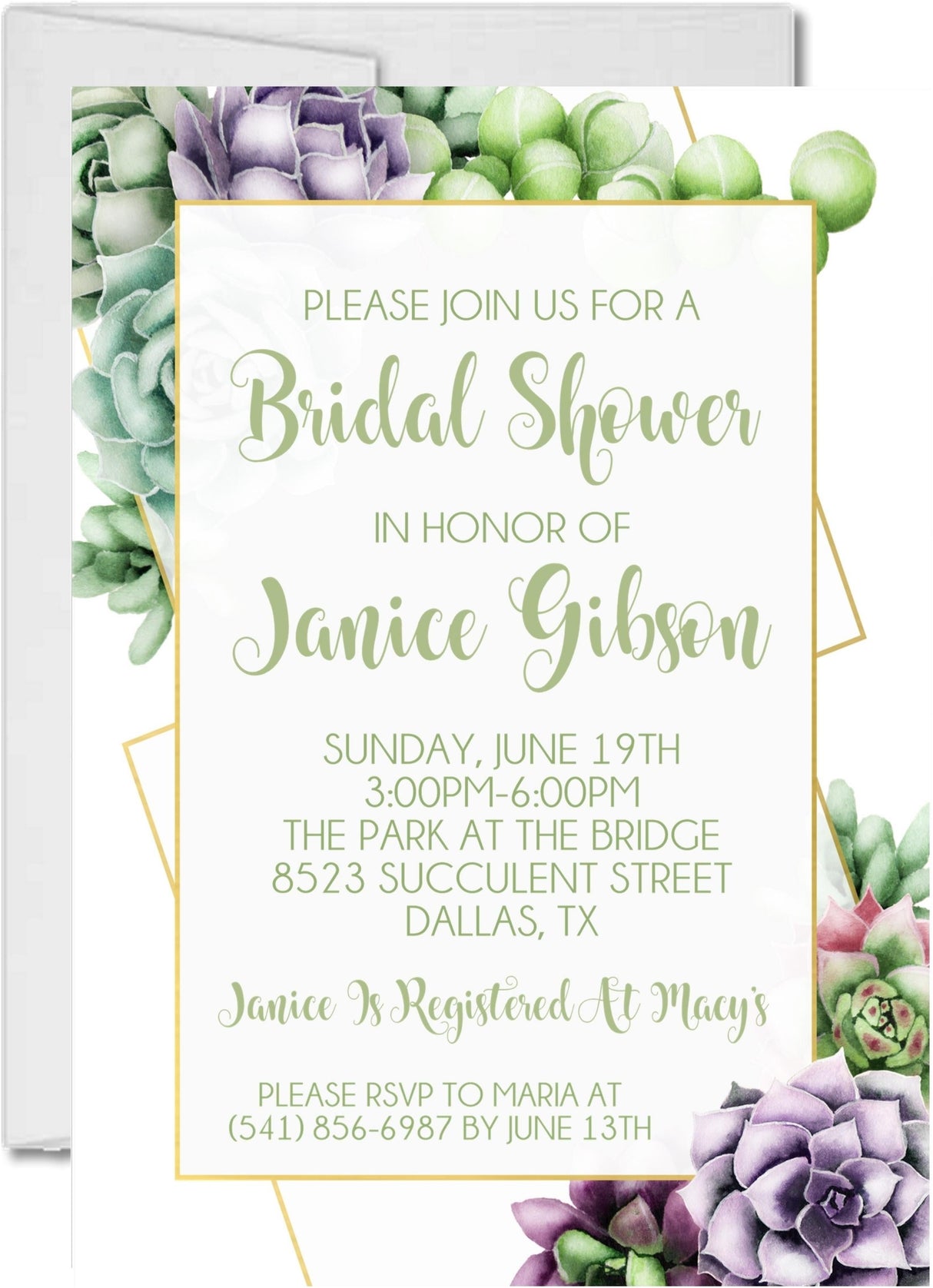 botanical bridal shower invitation cards elegant succulent style