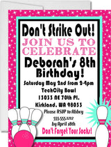bowling birthday party invitations hot pink bowling design