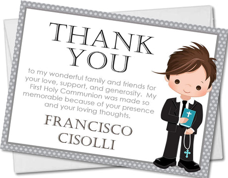 boys first holy communion thank you cards elegant gray design