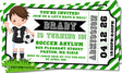 boys soccer birthday party invitations green ticket design