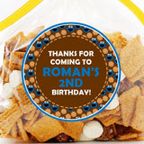 brown cookie monster style birthday sticker with cookie pattern