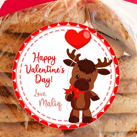 brown moose valentine sticker with red balloon