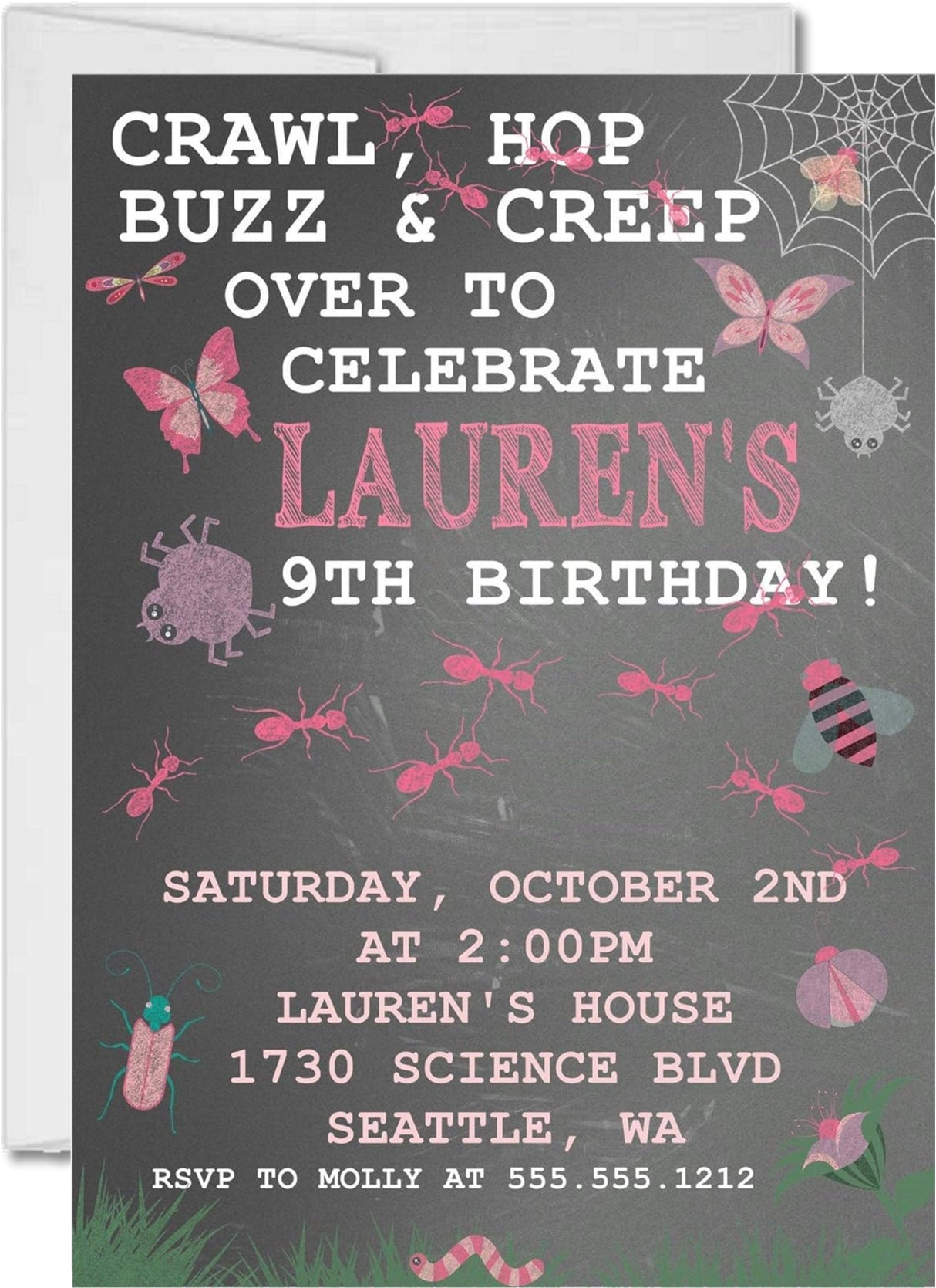 bug birthday party invitations creepy crawly design