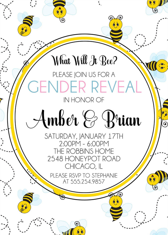 bumble bee gender reveal invitations playful bee trail theme