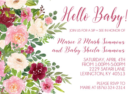 burgundy floral invitation cards elegant baby welcome style