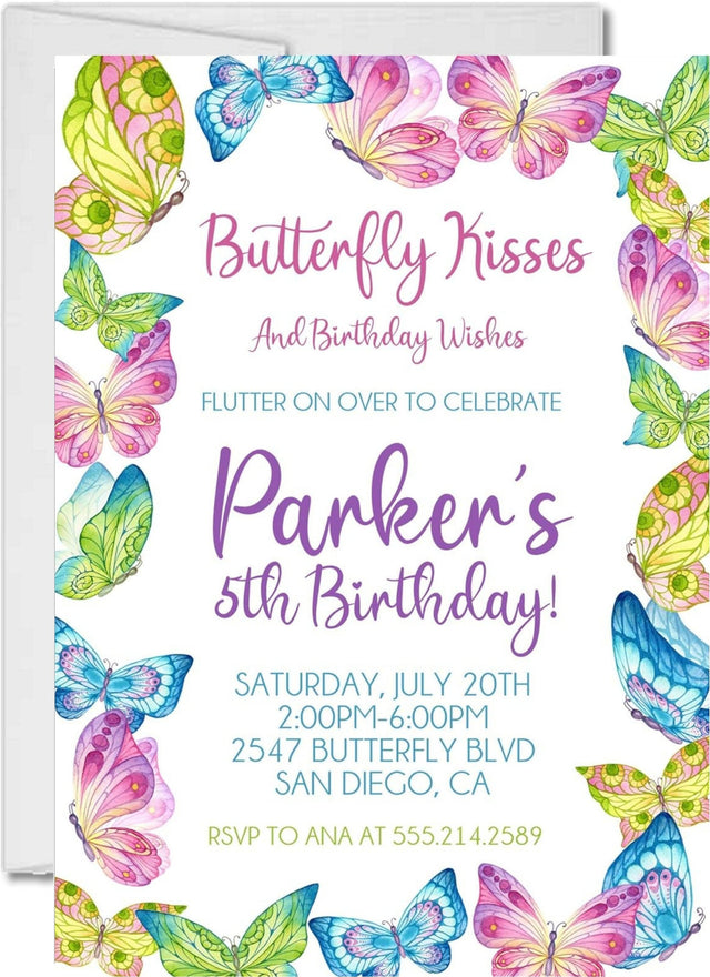 butterfly birthday party invitations colorful floral design