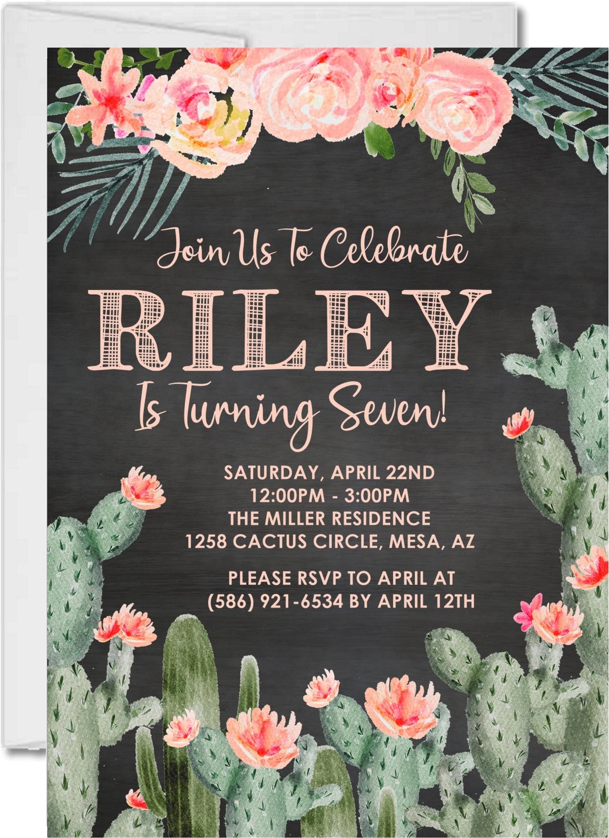 cactus invitation cards colorful birthday party style
