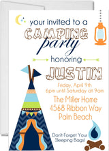 camping birthday party invitations teepee campout design