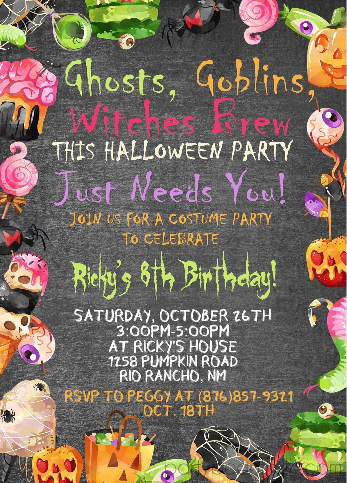 candy halloween birthday invitations spooky trick or treat theme