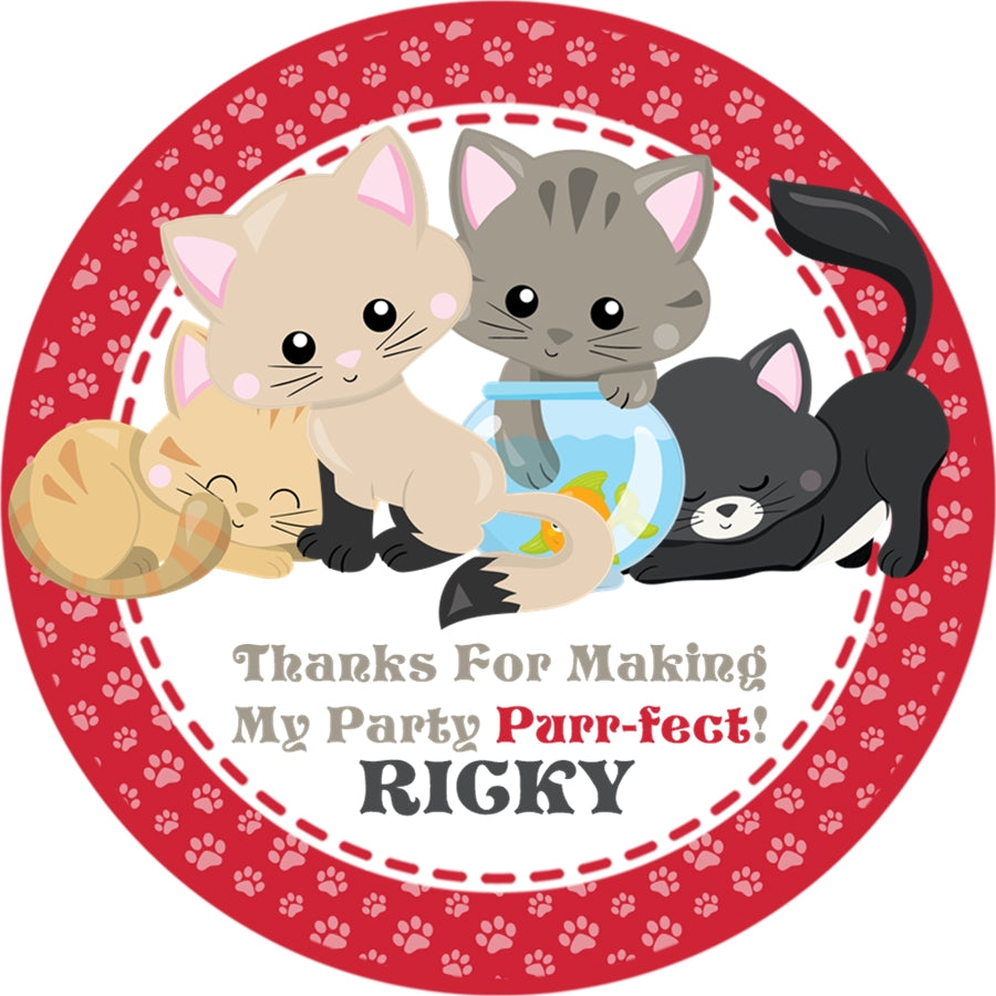 Cat Birthday Party Stickers