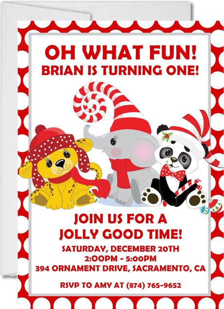 christmas animal 1st birthday invitations festive winter animal design