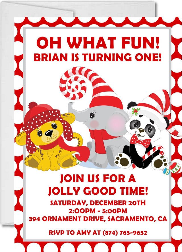 christmas animal 1st birthday invitations festive winter animal design