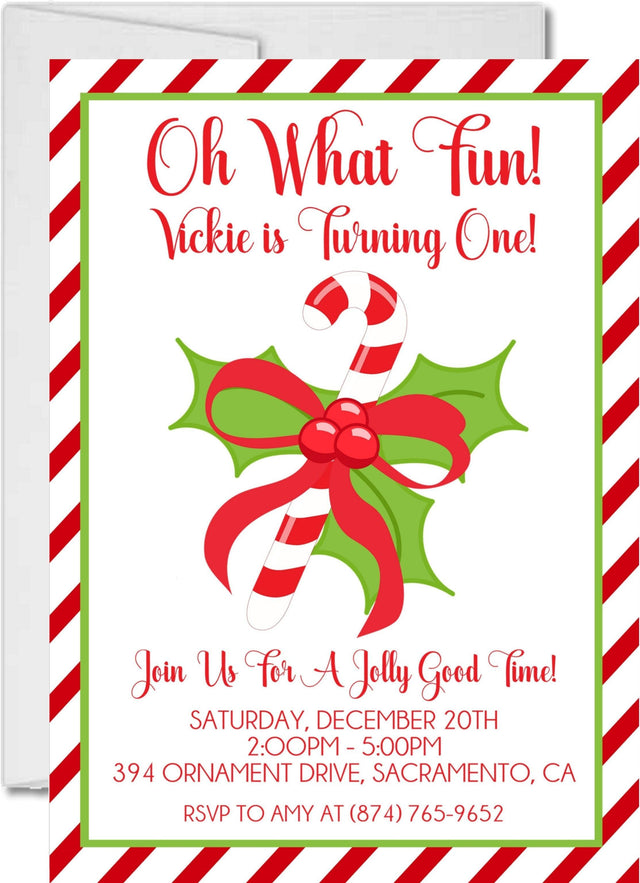 christmas birthday invitations red white candy cane theme