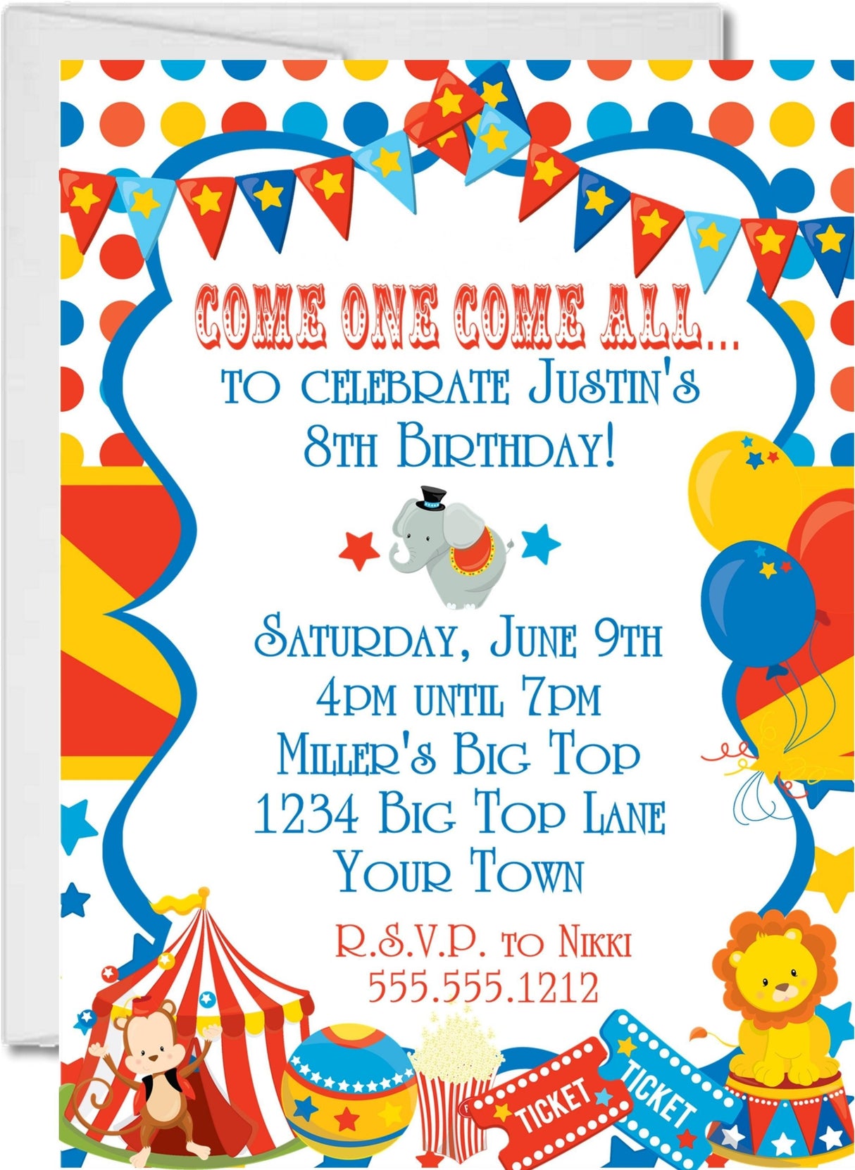 circus birthday party invitations colorful carnival design