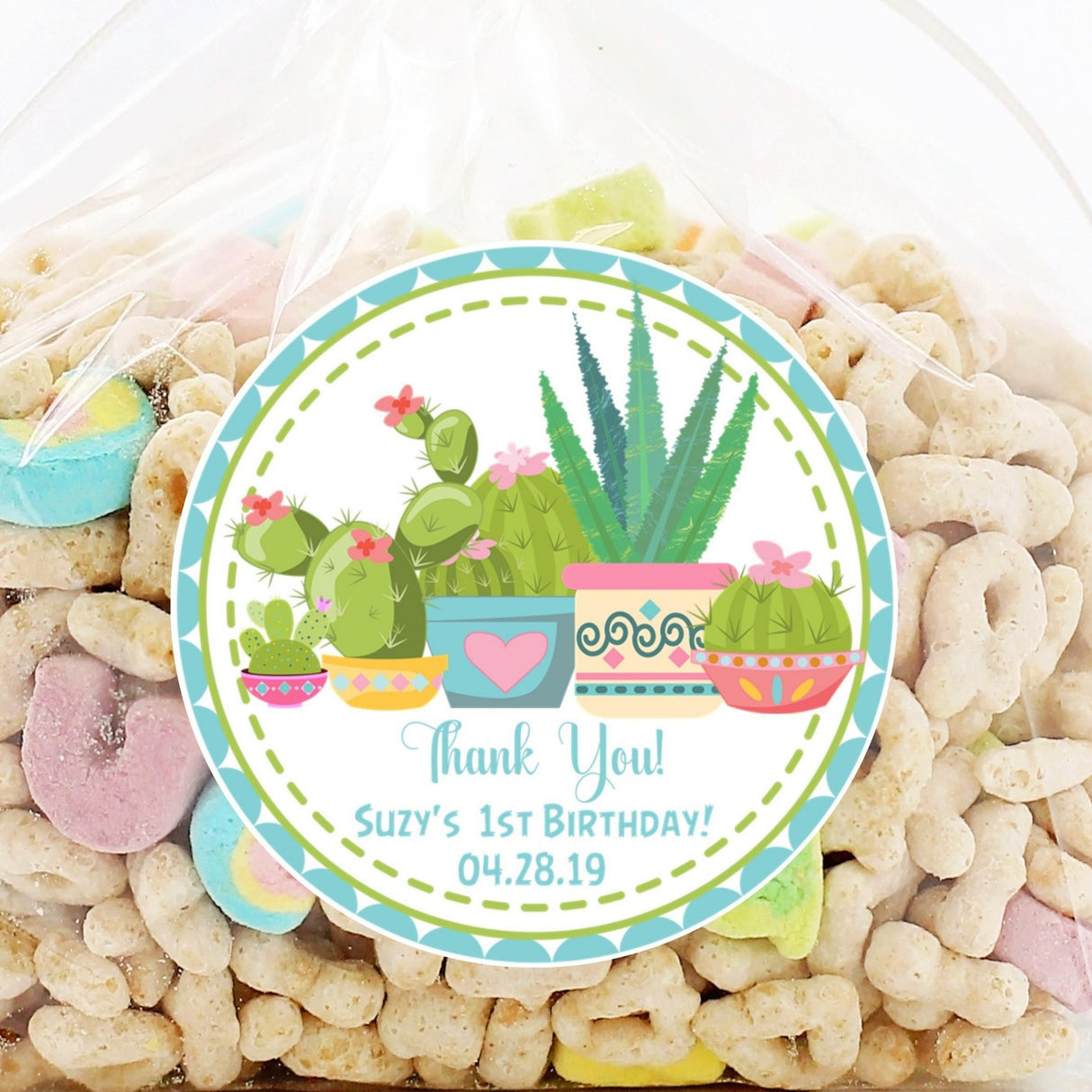 colorful cactus trio birthday sticker design
