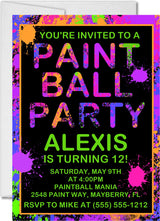 colorful paintball party invitations neon paint splatter design