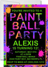 colorful paintball party invitations neon paint splatter design