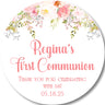 Pink Rose First Communion Stickers – Blush Pink, Rose Gold, Burgundy Floral Communion Favor Labels