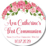 Pink Rose First Communion Stickers – Blush Pink, Rose Gold, Burgundy Floral Communion Favor Labels