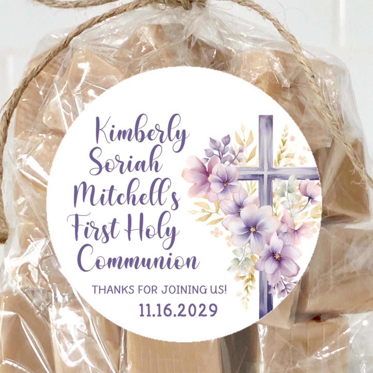 Purple Cross Communion Stickers