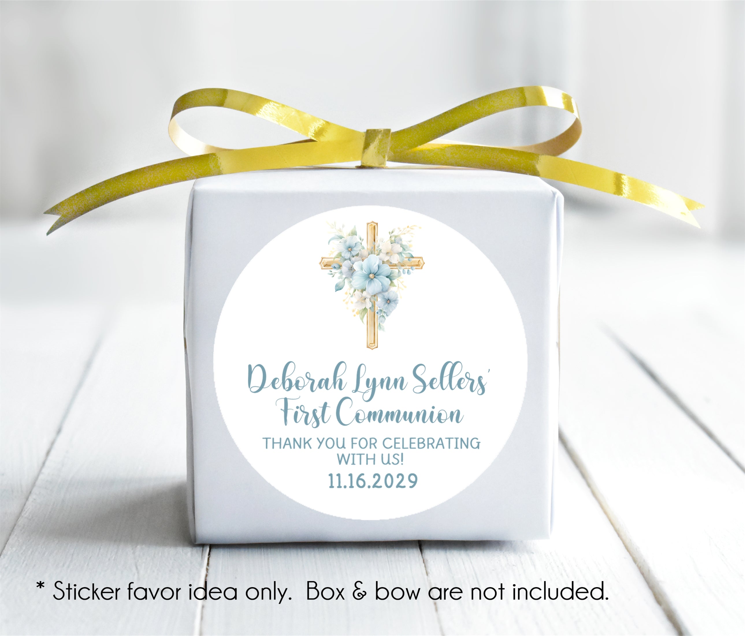 Blue and Gold Cross Communion Stickers