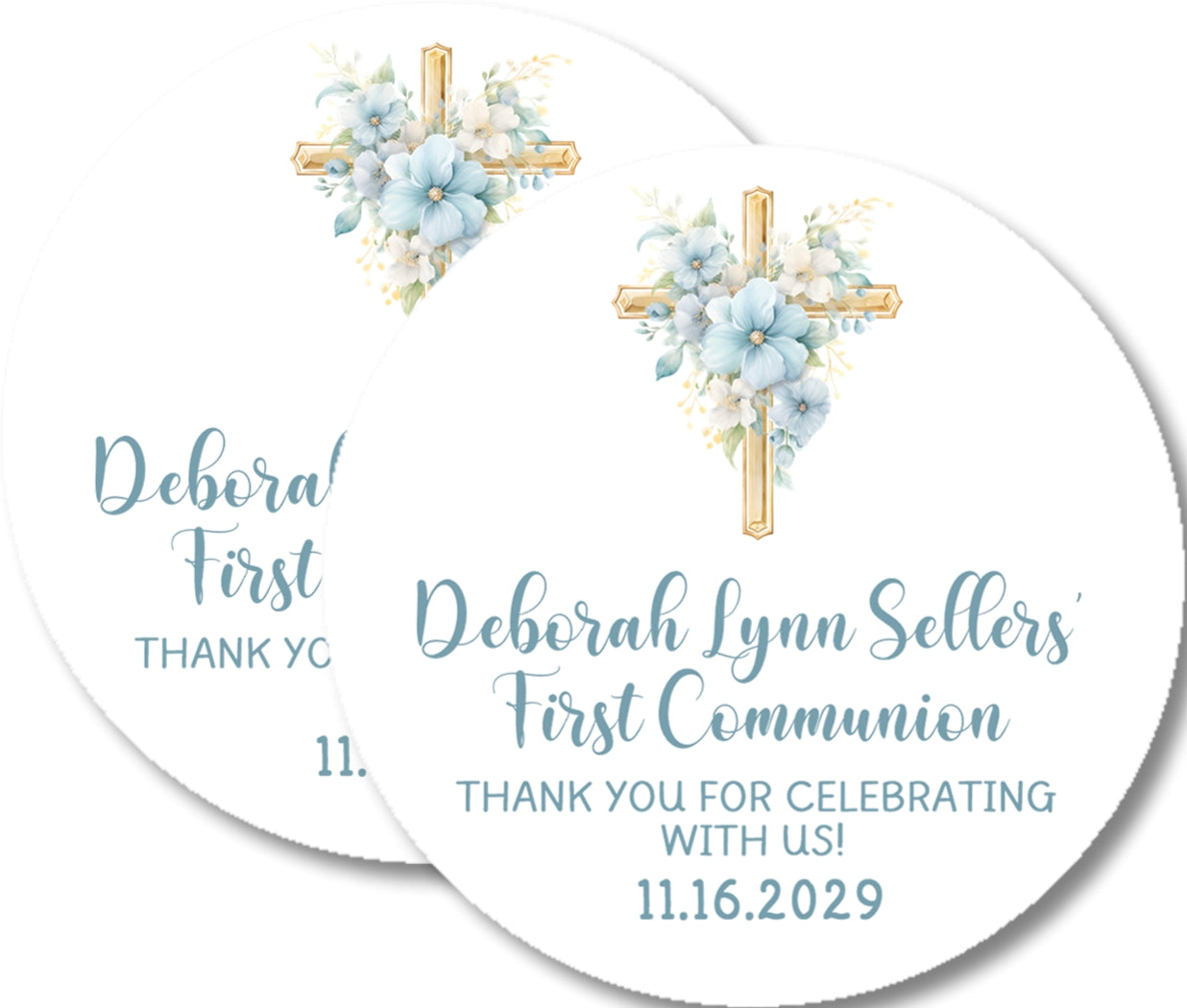 Blue and Gold Cross Communion Stickers