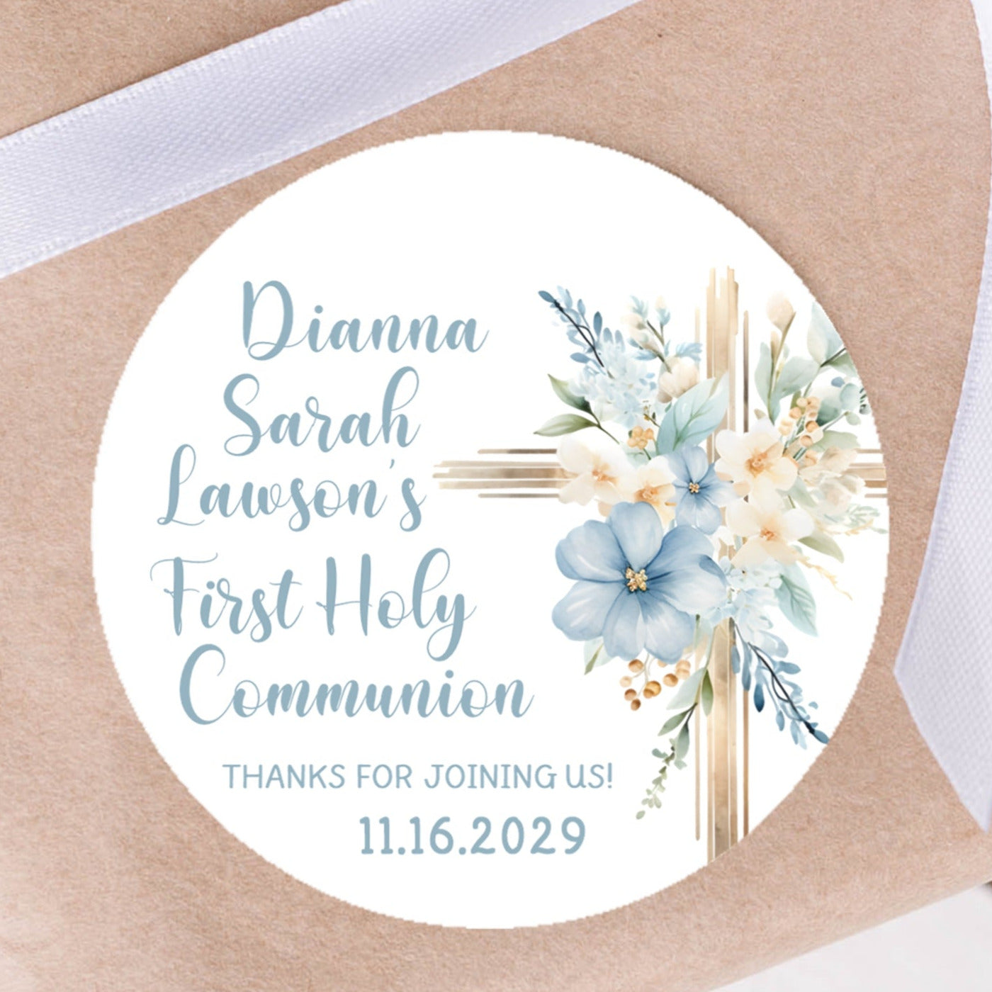 Blue and Gold Cross Communion Stickers