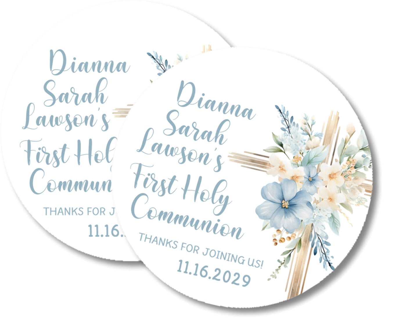 Blue and Gold Cross Communion Stickers