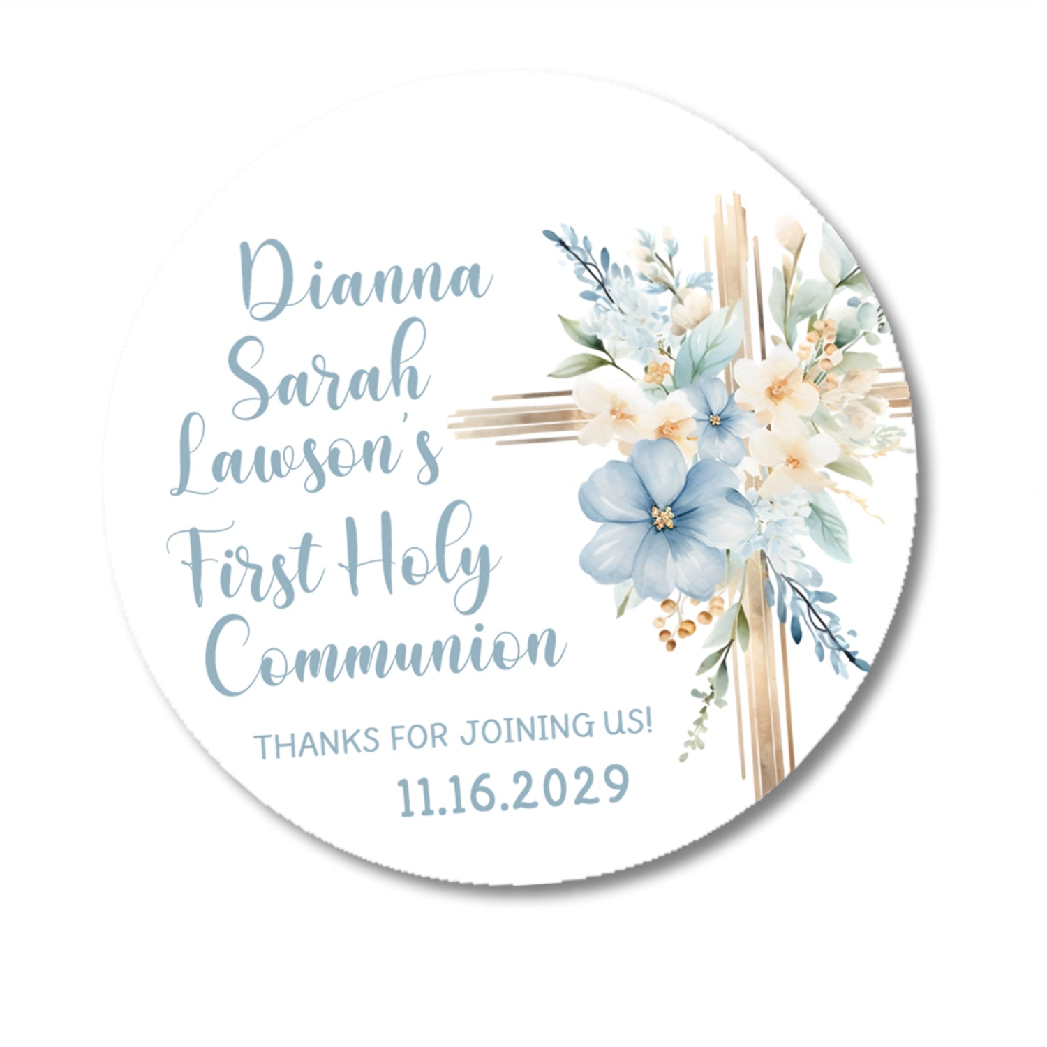 Blue and Gold Cross Communion Stickers