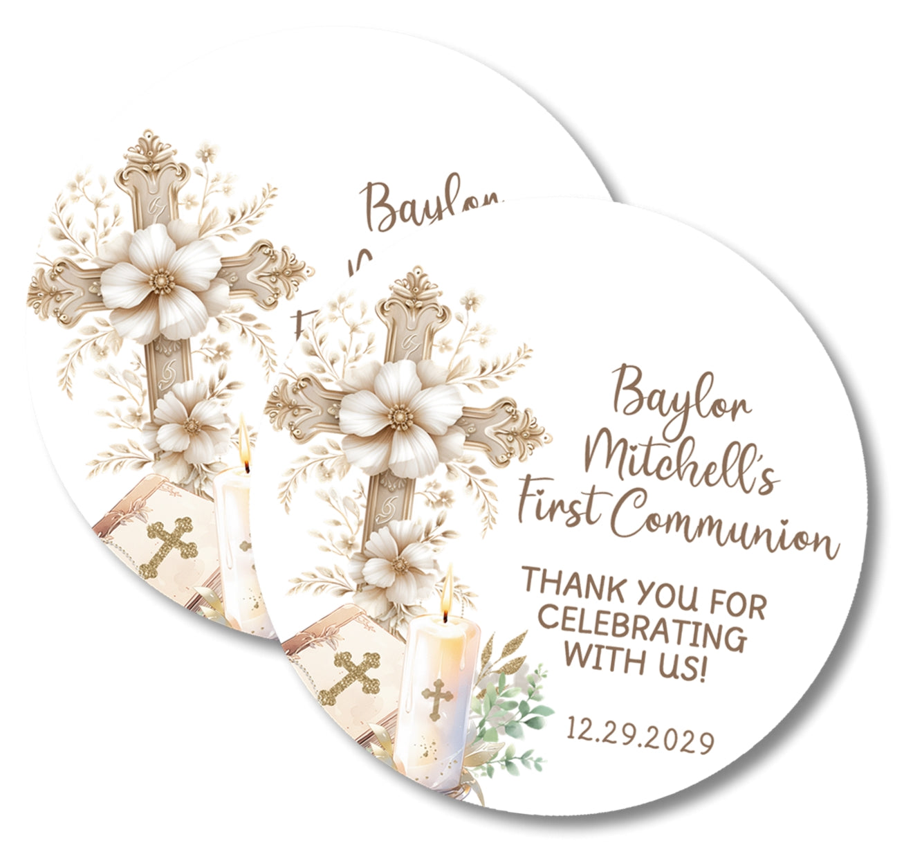 Neutral Cross Communion Stickers