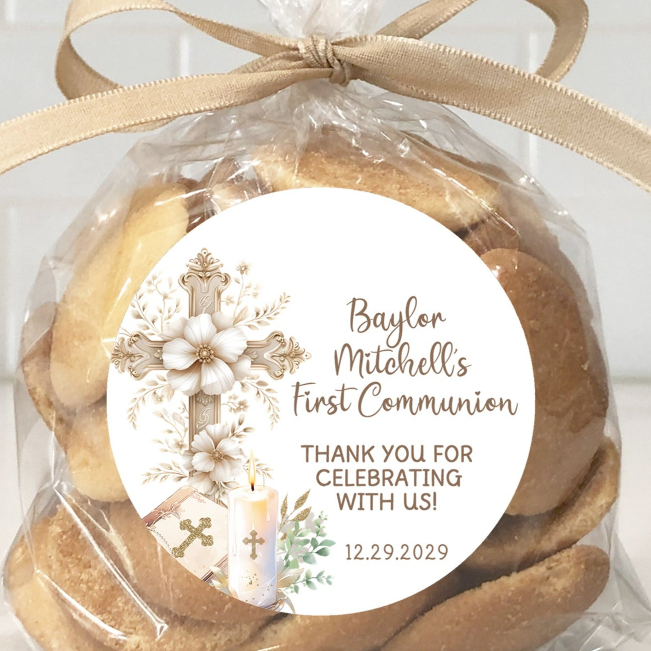 Neutral Cross Communion Stickers