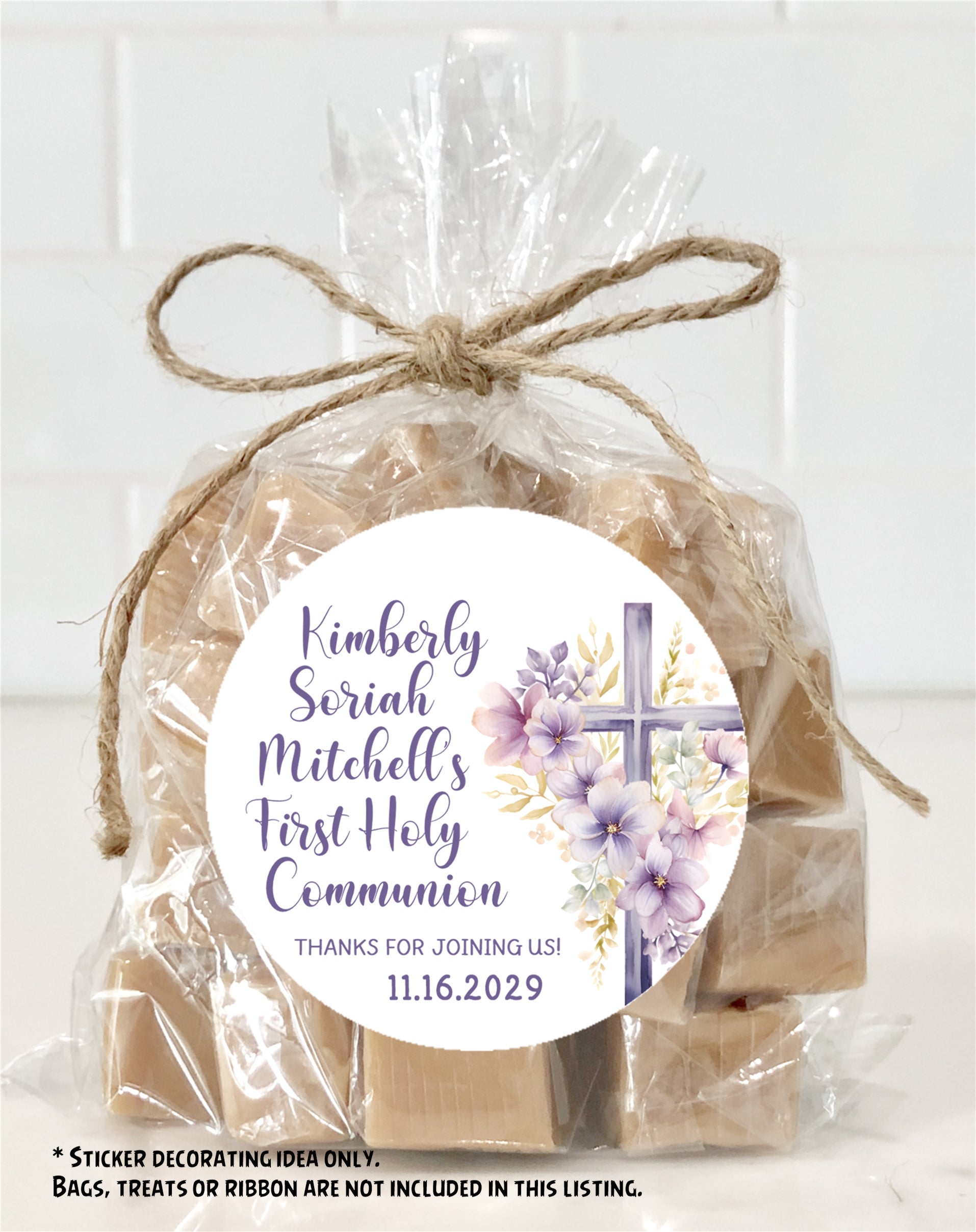 Purple Cross Communion Stickers