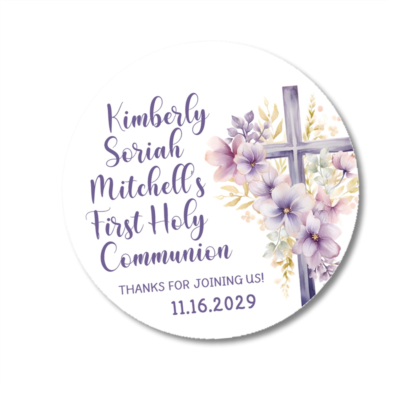 Purple Cross Communion Stickers