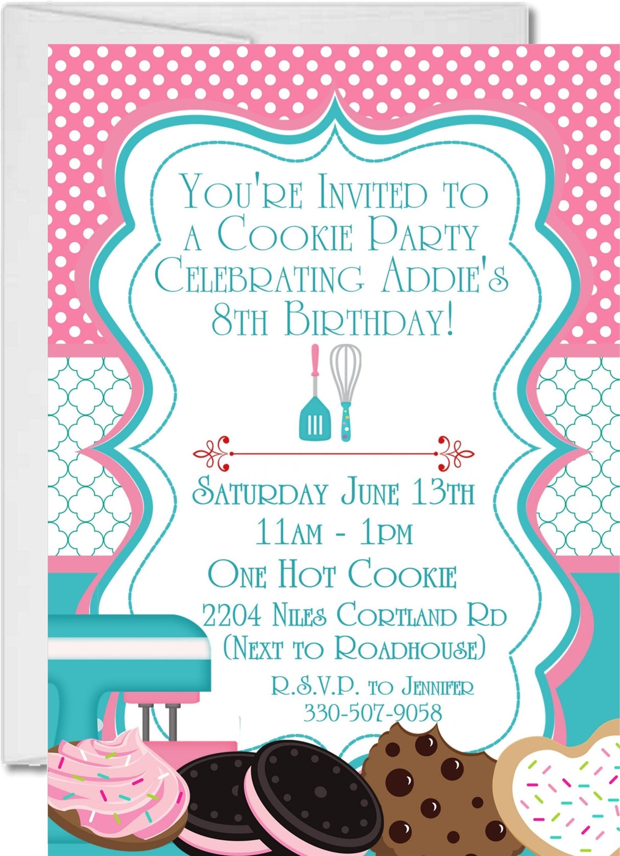cookie baking invitation cards girls kitchen party style
