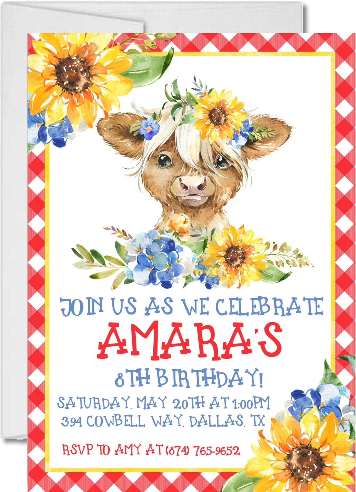cow birthday party invitations floral farm design