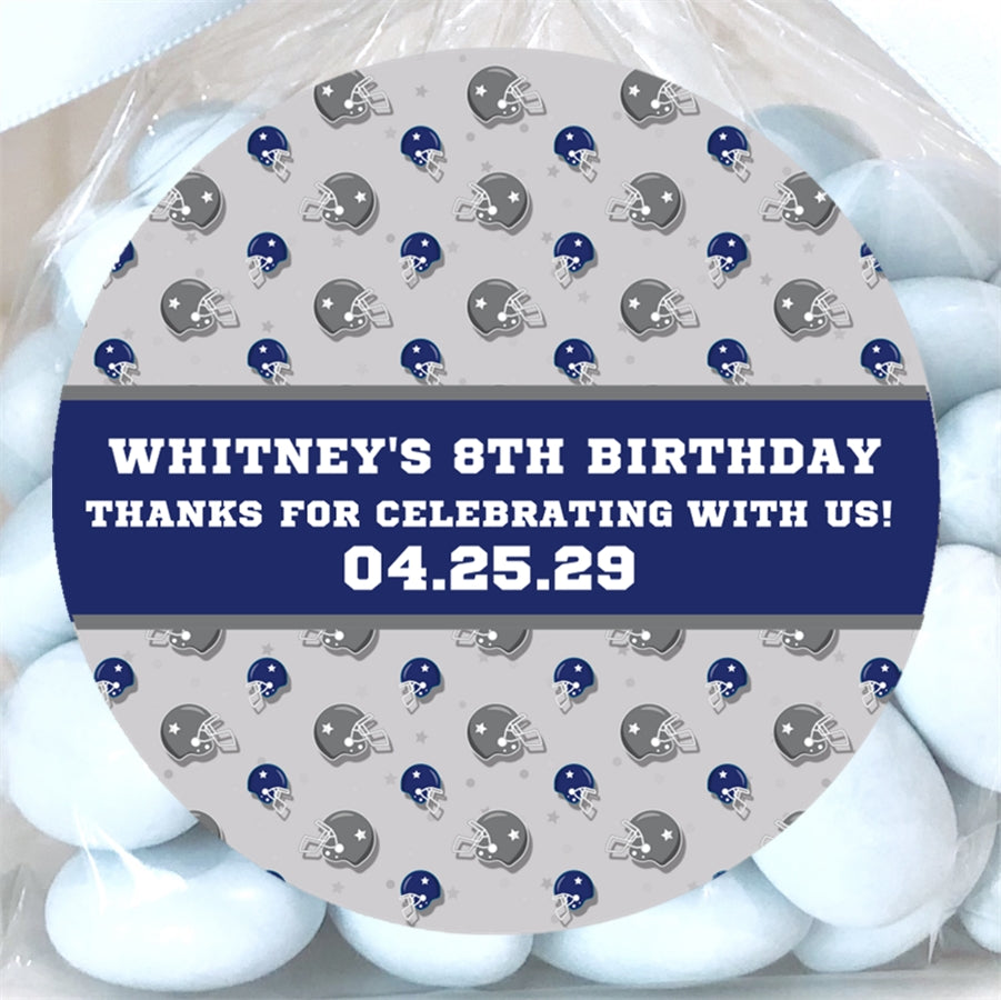 Blue Football Birthday Party Stickers