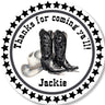 cowgirl birthday sticker with pink boots hat and star border