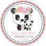 cute panda baby shower sticker with pink floral crown and circular thank you wording