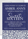 denim and diamonds sweet 16 invitations blue rhinestone design