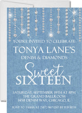 denim birthday invitation cards glamorous teen party style