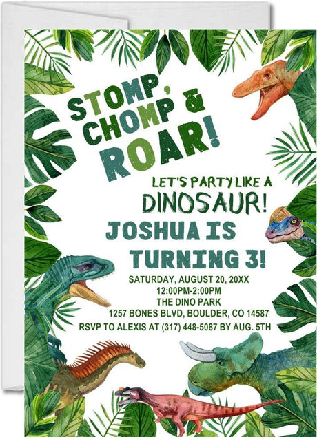dinosaur birthday party invitations tropical jungle design
