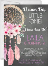 dream catcher 1st birthday invitations floral feather design